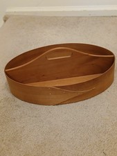 VTG SHAKER WORKSHOPS DIVIDED OVAL CARRIER TRAY WOOD BENTWOOD BOX - STAMPED SEWIN picture