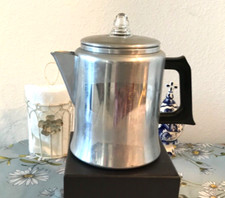 NWOT Vintage“Kitchen Pride By Mirro”7 Cup 6”Hx5”D Aluminum Coffee Pot Percolator picture