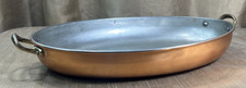 VTG Copral Copper Oval Pan 13.5 x 9.5 Brass Handles Au Gratin Oval Baker Patina picture