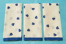 Vintage D. Porthault Flax Linen Guest Hand Towels Set of 3 Blue Coeurs Hearts picture