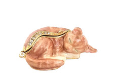 Cat Nap Pewter Bejeweled Hinged Miniature Trinket Box Kingspoint  picture