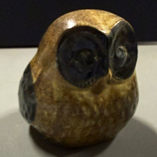Vintage Ceramic Owl Figurine Brown & Black Bird Figurine Approx 3”Tall picture