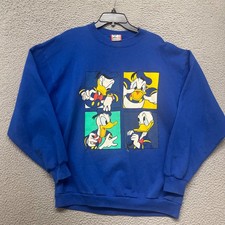 Vtg Disney Crewneck Adult OS Blue Donald Duck Sweatshirt 90's Made In USA picture