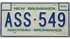 1987 New Brunswick ASS License Plate #ASS-549 picture