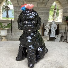VINTAGE ANTHROPOLOGIE BLACK POODLE DOODLE COOKIE JAR SOLD OUT HANDPAINTED  picture
