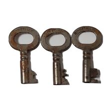 3 Small Vtg Bi-Metallic Open Barrel Antique Skeleton Keys In A Variety Of Cuts A picture