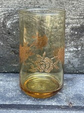 Mid Century Libbey Amber Raised Embossed Rose Flower Tumbler Glass 4 3/4” picture