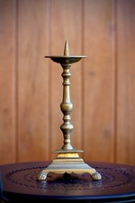 17th Century Pricket Candlestick - 1600s Claw Foot Brass Baluster Candlestick picture