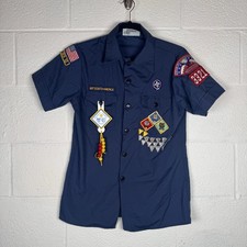 Vintage Boy Scouts of America Uniform Shirt Youth Large USA Made BSA W/Patches picture