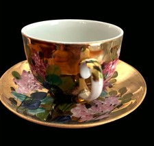 Signed Artist Dulevo Porcelain Cup & Saucer Vintage Russian Soviet Gold Floral picture