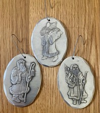 Wendell August Olde World Santa Fine Pewter Ornaments 1993 1995 1997 Lot of 3 picture