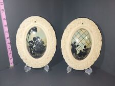 Lot of two Ventage Oval Chalk Ware Silhouette Domed Glass Decor Cameo Love Rare  picture