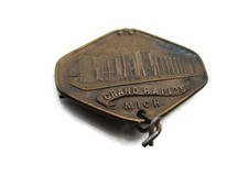 Vintage Grand Rapids Michigan Pin Bronze Tone Building Souvenir Watch Fob Charm picture