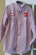 VIG COCA COLA Mens Red Striped Button Up Shirt L Logo Unitog Long Sleeve NEW picture