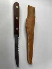 vintage vernco fillet cutting knife wooden handle w/ leather shesth clean Rare picture