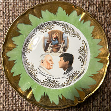 Religious Collector Plate Pope John Paul II John F. Kennedy Ceramic Round Gold picture