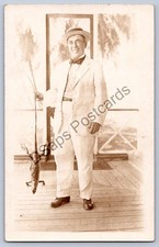 K58/ Interesting RPPC Postcard c1910 Man Holding Lizard by The Tail Weird 194 picture