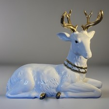White Porcelain Deer w/ Gold Antlers, Collar, & Hooves Figurine picture