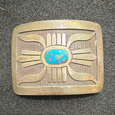 Wylie White Cloud Navajo Handmade Sterling Silver Turquoise Belt Buckle picture