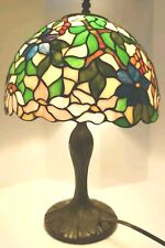 Tiffany Style  Lamp Multicolor Floral Design Ornate Base-Heavy 18.5in Tall-VG picture