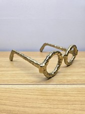 Vintage Brutalist Cast Brass Eyeglasses Sculpture Paperweight Desk Decor 7” Wide picture