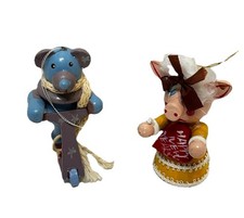 VTG Handcrafted Wood Christmas Ornaments Hand Painter Bear and New Years Pig Lot picture