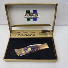 VINTAGE CAMILLUS NEWYORK USA JUMBO JIGGED BROWN DELRIN NAPA LOCKBACK KNIFE New picture