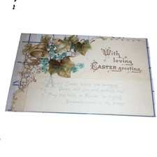 Antique Easter Postcard Embossed Die Cut Bells Ivy Forget Me Nots Unposted 1910s picture