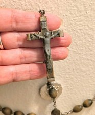 Antique Olive Wood Beaded Rosary Crucifix Marked Italy Extra Long for Habit 40