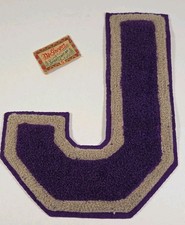 Vtg 1940s Lrg Varsity Letterman JACKET Purple & Silver CHENILLE LETTER J  Patch  picture