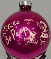SHINY BRITE STENCILED PINK / RED - Vintage CHRISTMAS Ornament - Little Bo Peep picture