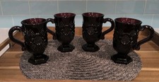 Avon 1876 Cape Cod Ruby Red Glass Footed Mug Set Of 4 Coffee Tea Beautiful 🌹 picture