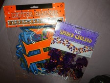 Vtg  AMSCAN HAPPY HALLOWEEN BANNER Jack O'Lanterns Ghosts Black Cats Tombstone + picture