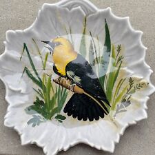 Woodfield Steubenville Gray Leaf Plate Hand Painted Yellow Headed Blackbird picture
