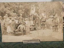 Real Photo Postcard Homemade Parade w/Trombones & Flags Crowd 1900s-1910s WOW picture