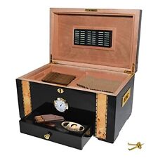 69Bourbons Exotic Cigar Humidor - Large Ebony Wood Storage Box with Spanish C... picture