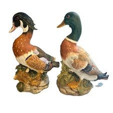 Vintage Angeline Original Hand Painted Mallard & Wood Duck Porcelain Figurine11” picture