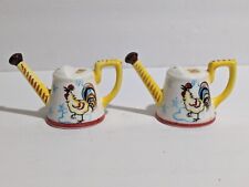 Vintage Watering Can Salt & Pepper Shakers Rooster Chicken Farmhouse Farm Easter picture