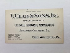 1930s antique V. CLAD & SONS phila pa MANUFACTURER FRENCH COOKING APPARATUS card picture