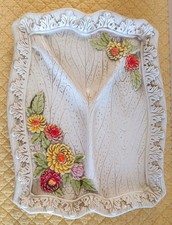 VTG. Lefton Floral Ceramic Hand Painted Rectangular Divided LG. Tray~Retro/Boho picture