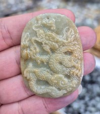 Jade Pendant Natural Jadeite Grade A Yellow Dragon Carved Plaque 50x40mm Amulet picture