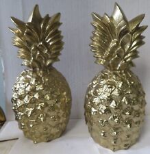Pineapple Bookends Tropical Vintage Fruit Nature Boho Home Decor Gold Tone Metal picture