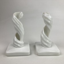 Pair of Westmoreland Glass Milk Glass 1933 Spiral Twisted Candle Holders picture