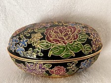 Vtg 1970s–1980s Black Cloisonne Enamel Egg Trinket Box 3