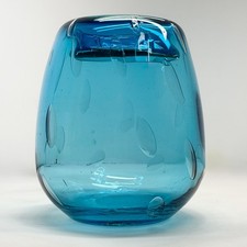 VTG HandBlown Art Glass Bullicante Vase Aqua Blue Turquoise Control Bubble 5.75” picture