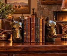 Vintage Bronze-Finished Doberman Pinscher Head Bookends Pair picture
