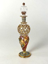 Egyptian Hand Blown Glass Perfume Oil Bottle Multi Color Gold Trim Stopper 6.5
