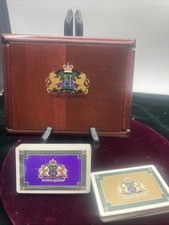 Vintage Noble Games Wooden Playing Card Dispenser Box w/ 2 Decks picture