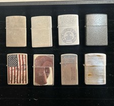 Lot of 8 Vintage-Modern Zippo Cigarette lighters Chrome Slim Crackle Estate lot picture