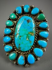 HUGE Vintage Zuni Sterling Silver Natural Turquoise Cluster Ring OMG picture